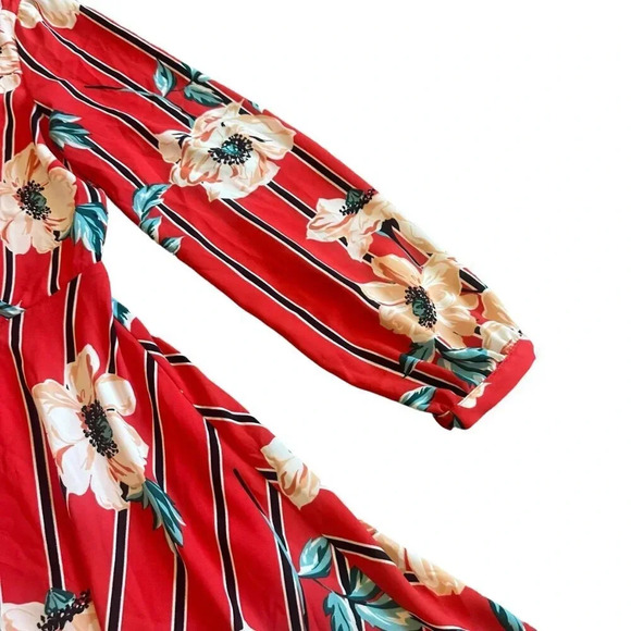 Express Bold Floral Print Long Sleeve Dress Swing A-Line Size Medium Women's - Picture 3 of 11